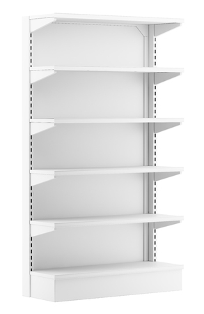 empty supermarket shelves isolated on white background. 3d illustrationの写真素材