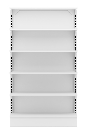 empty supermarket shelves isolated on white background. 3d illustrationの写真素材
