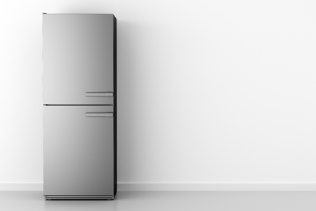 modern fridge in front of white wall. 3d illustrationの写真素材