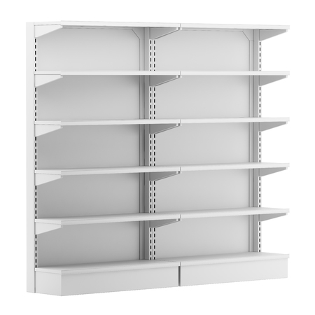 empty supermarket shelves isolated on white background. 3d illustrationの写真素材
