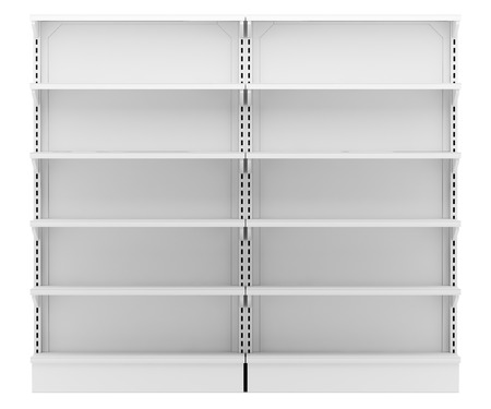 empty supermarket shelves isolated on white background. 3d illustrationの写真素材