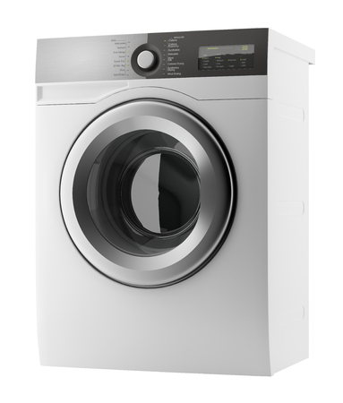 Modern washing machine isolated on whiteの写真素材