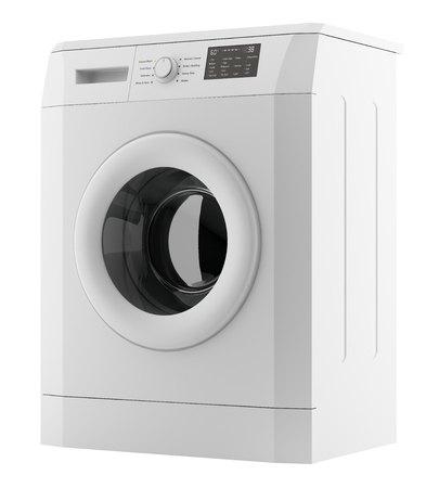 Modern washing machine isolated on whiteの写真素材