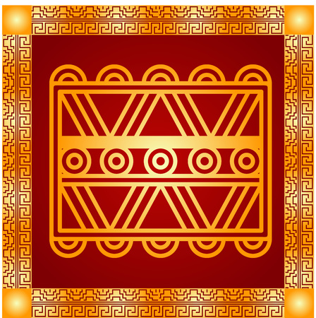 Golden symbolic vector ornaments of American native Indians, Aztec and Mayaのイラスト素材