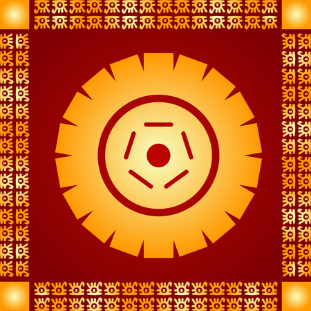 Golden symbolic vector ornaments of American native Indians, Aztec and Mayaのイラスト素材
