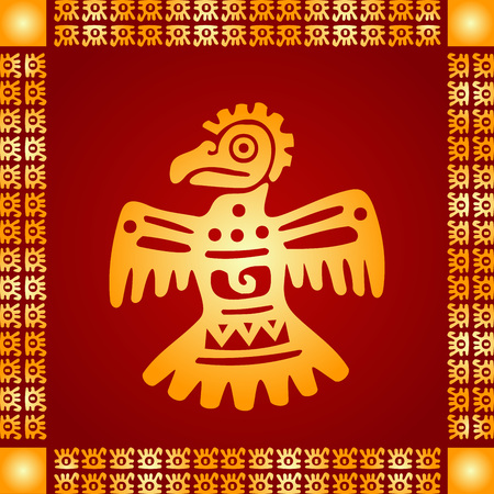 Golden symbolic vector ornaments of American native Indians, Aztec and Mayaのイラスト素材