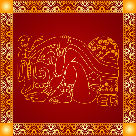 Golden symbolic vector ornaments of American native Indians, Aztec and Mayaのイラスト素材
