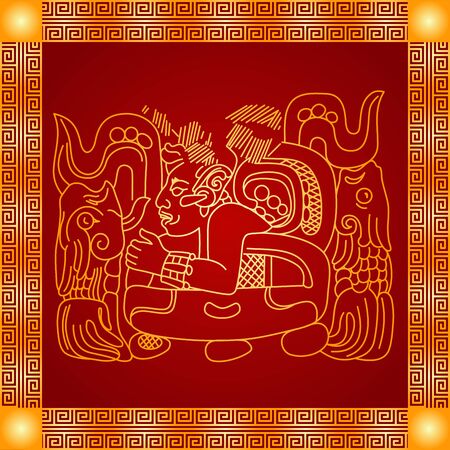Golden symbolic vector ornaments of American native Indians, Aztec and Mayaのイラスト素材