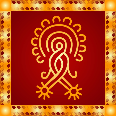 Golden symbolic vector ornaments of American native Indians, Aztec and Mayaのイラスト素材