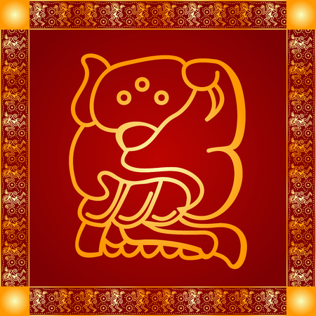 Golden symbolic vector ornaments of American native Indians, Aztec and Mayaのイラスト素材