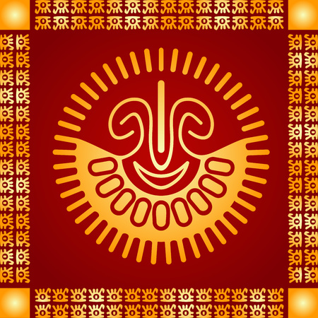 Golden symbolic vector ornaments of American native Indians, Aztec and Mayaのイラスト素材