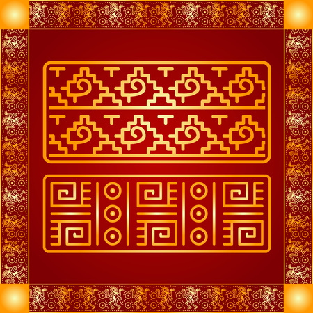Golden symbolic vector ornaments of American native Indians, Aztec and Mayaのイラスト素材