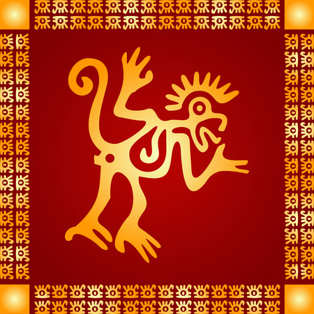Golden symbolic vector ornaments of American native Indians, Aztec and Mayaのイラスト素材