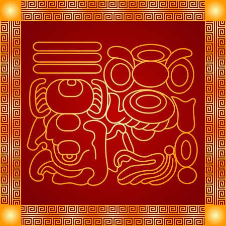 Golden symbolic vector ornaments of American native Indians, Aztec and Mayaのイラスト素材