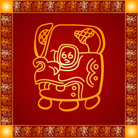Golden symbolic vector ornaments of American native Indians, Aztec and Mayaのイラスト素材