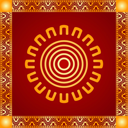 Golden symbolic vector ornaments of American native Indians, Aztec and Mayaのイラスト素材