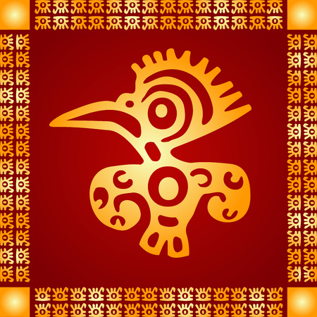 Golden symbolic vector ornaments of American native Indians, Aztec and Mayaのイラスト素材