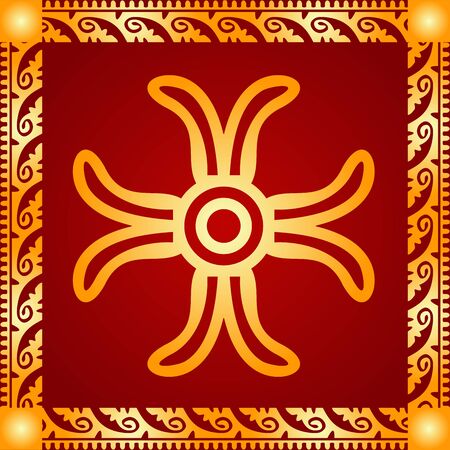 Golden symbolic vector ornaments of American native Indians, Aztec and Mayaのイラスト素材