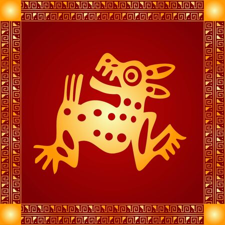 Golden symbolic vector ornaments of American native Indians, Aztec and Mayaのイラスト素材