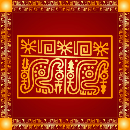 Golden symbolic vector ornaments of American native Indians, Aztec and Mayaのイラスト素材