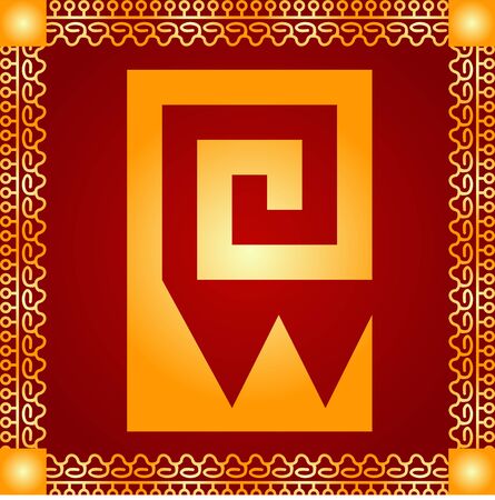 Golden symbolic vector ornaments of American native Indians, Aztec and Mayaのイラスト素材