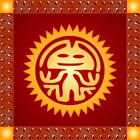 Golden symbolic vector ornaments of American native Indians, Aztec and Mayaのイラスト素材