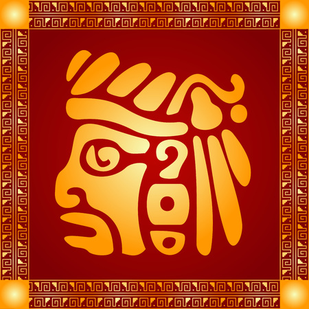 Golden symbolic vector ornaments of American native Indians, Aztec and Mayaのイラスト素材