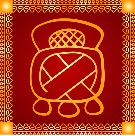 Golden symbolic vector ornaments of American native Indians, Aztec and Mayaのイラスト素材
