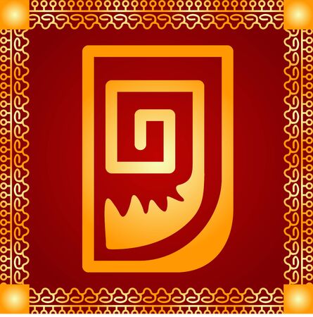 Golden symbolic vector ornaments of American native Indians, Aztec and Mayaのイラスト素材