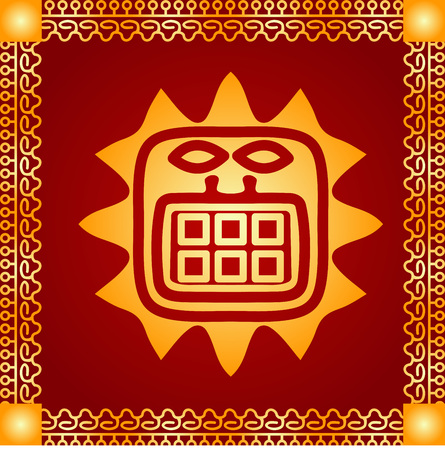 Golden symbolic vector ornaments of American native Indians, Aztec and Mayaのイラスト素材