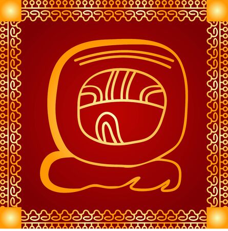 Golden symbolic vector ornaments of American native Indians, Aztec and Mayaのイラスト素材