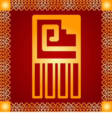 Golden symbolic vector ornaments of American native Indians, Aztec and Mayaのイラスト素材