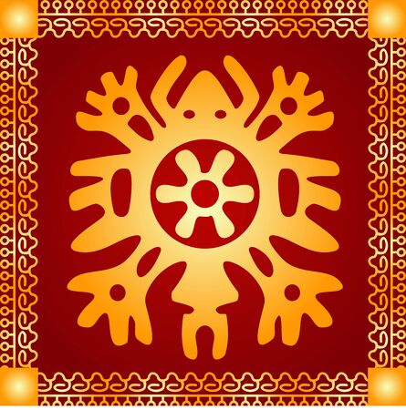 Golden symbolic vector ornaments of American native Indians, Aztec and Mayaのイラスト素材