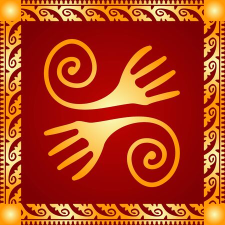 Golden symbolic vector ornaments of American native Indians, Aztec and Mayaのイラスト素材