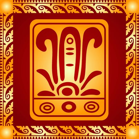 Golden symbolic vector ornaments of American native Indians, Aztec and Mayaのイラスト素材