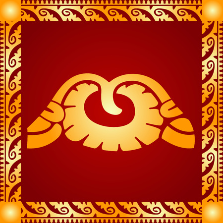 Golden symbolic vector ornaments of American native Indians, Aztec and Mayaのイラスト素材