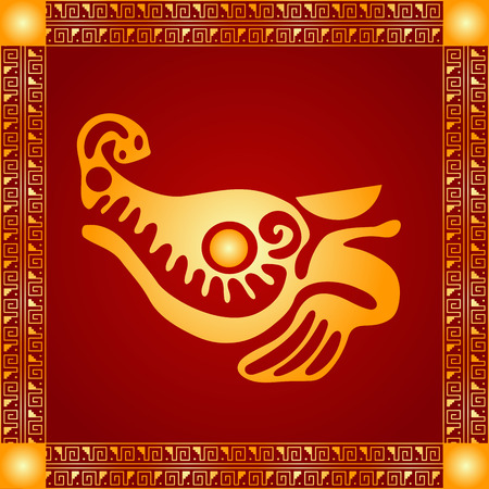 Golden symbolic vector ornaments of American native Indians, Aztec and Mayaのイラスト素材
