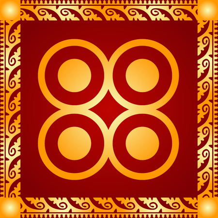 Golden symbolic vector ornaments of American native Indians, Aztec and Mayaのイラスト素材