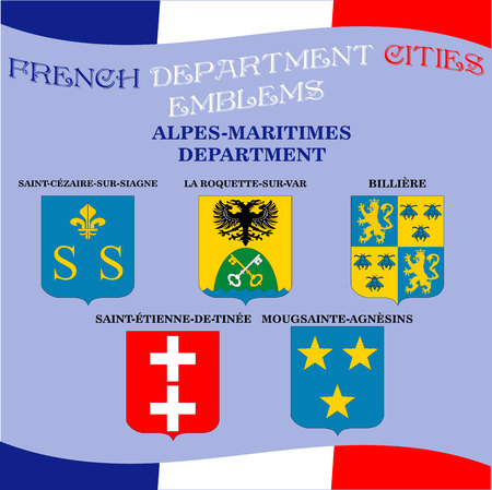 Official emblems of cities of French department Alpes Maritimesのイラスト素材