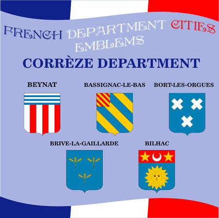 Official emblems of cities of French department Correzeのイラスト素材