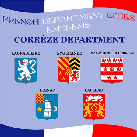 Official emblems of cities of French department Correzeのイラスト素材