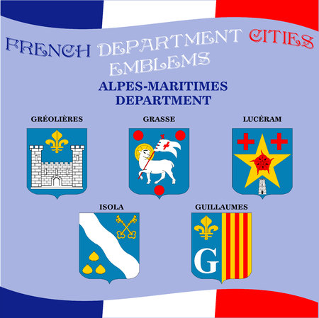 Official emblems of cities of French department Alpes Maritimesのイラスト素材