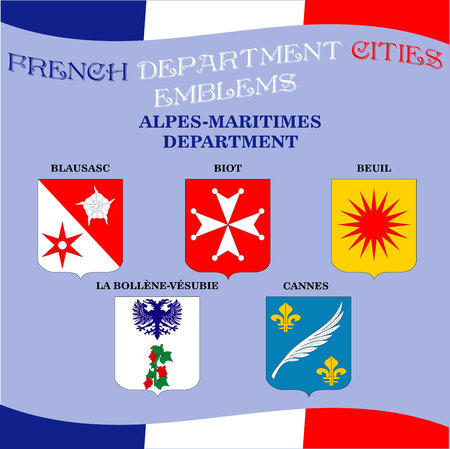 Official emblems of cities of French department Alpes Maritimesのイラスト素材