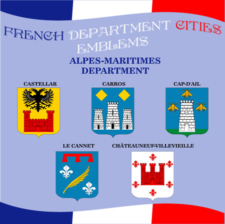 Official emblems of cities of French department Alpes Maritimesのイラスト素材