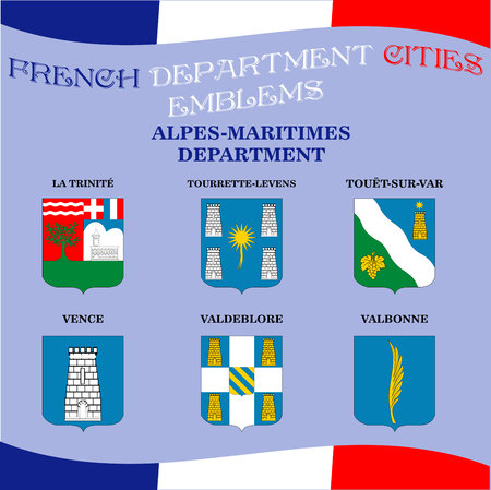 Official emblems of cities of French department Alpes Maritimesのイラスト素材