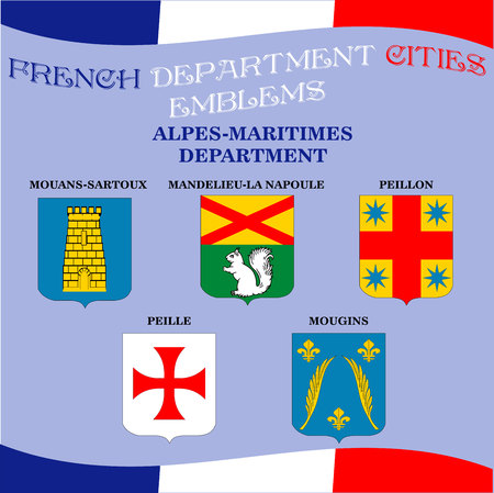 Official emblems of cities of French department Alpes Maritimesのイラスト素材