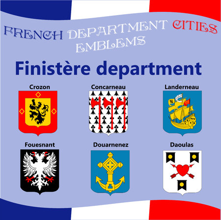 Flags and emblems of French department cities. Cities of Department Finistereのイラスト素材