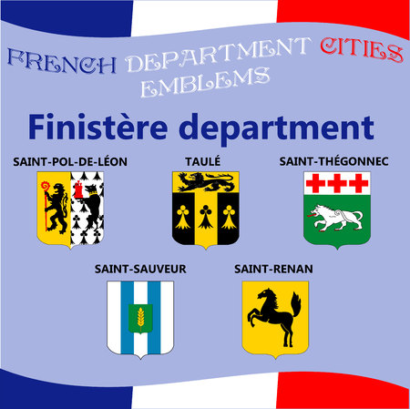 Flags and emblems of French department cities. Cities of Department Finistereのイラスト素材