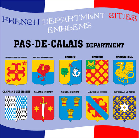 Flags and emblems of French department cities. Cities of Department Pas De Calaisのイラスト素材