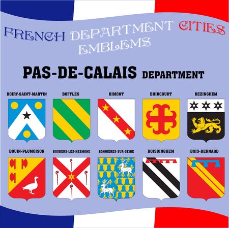 Flags and emblems of French department cities.のイラスト素材